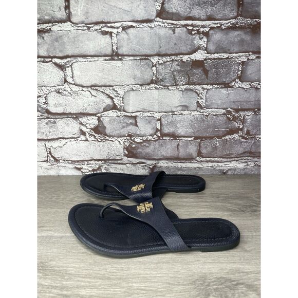 Tory Burch Jole Navy Blue Thong Tumbled Leather Sandals Women’s Sz 6.5M US/37EU - Picture 1 of 16